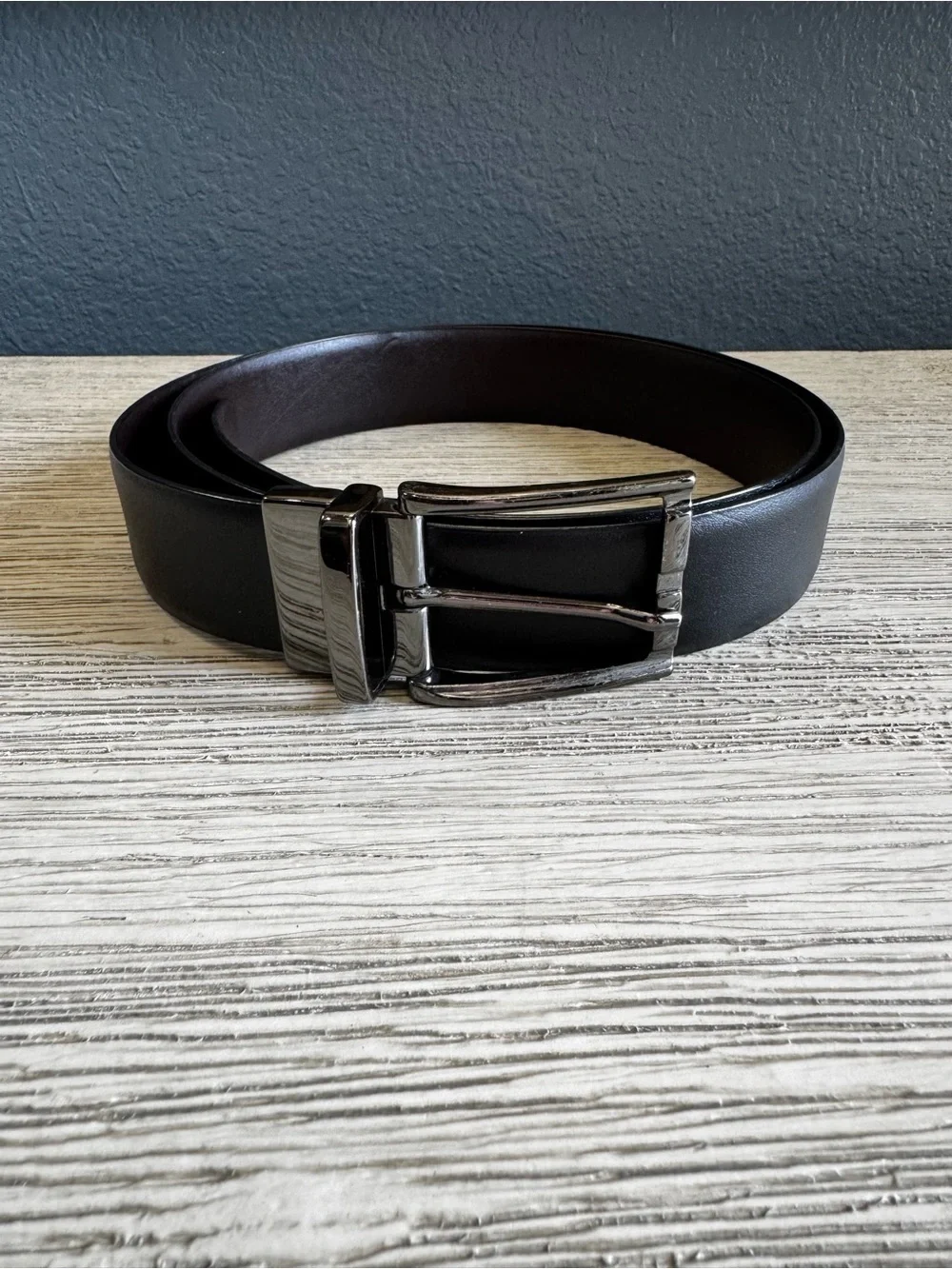 Classic Black Leather Belt with Gunmetal Buckle
